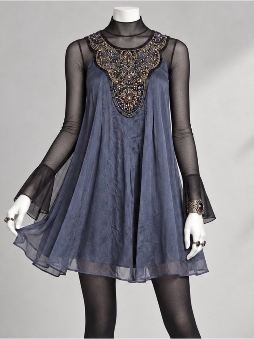 Epilogue Whimsigoth Dress M Blue Beaded Fairy Grunge Dark Romantic Shift